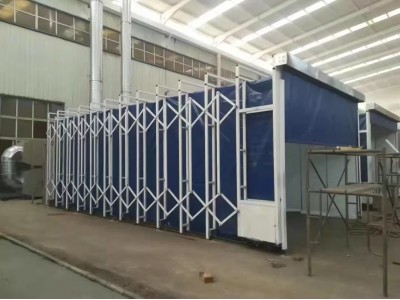 移動(dòng)伸縮式噴漆房工作